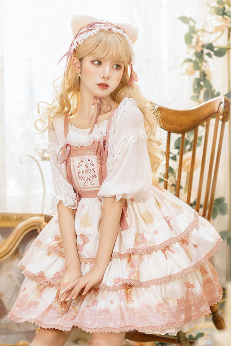 Ivory Candy Bow Print Princess Sweet Lolita Jumper Skirt