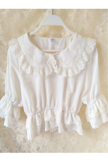 Ivory Chiffon Doll Collar Half-Sleeve Sweet Lolita Shirt