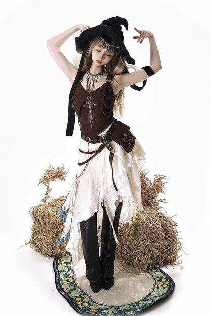 Dune Shadow Seeker Irregular Vintage Lolita Skirt Set - Embroidered Ruffled