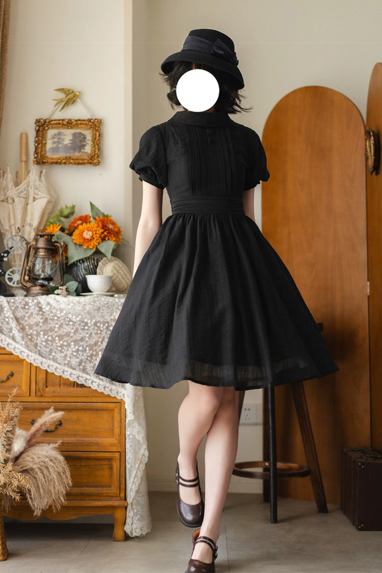 Ebony High-Collar Lantern-Sleeve Pastoral Vintage Gown - Forest Gallery