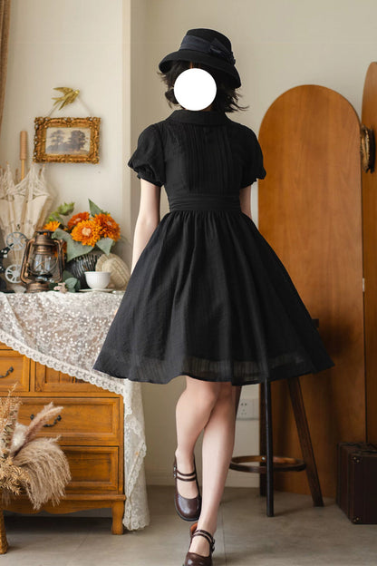 Ebony High-Collar Lantern-Sleeve Pastoral Vintage Gown - Forest Gallery