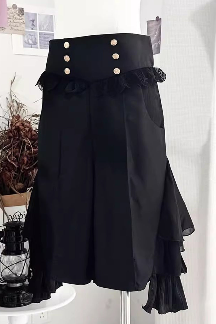 Medieval Ouji Lolita Blouse and Knee-Length Shorts Set in Black