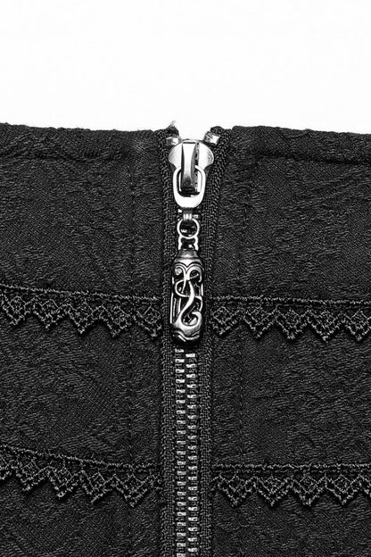 Steampunk Irregular Skirt with Black Jacquard Butterfly Embroidery and Lace