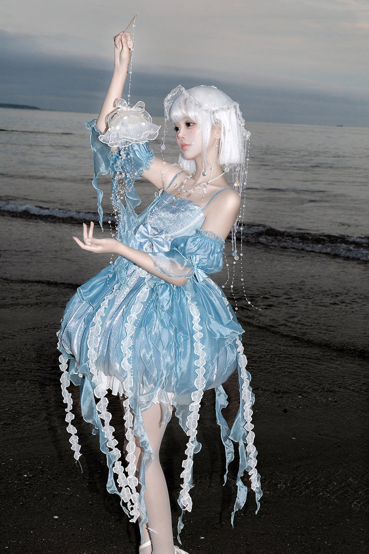 Dreamy Jellyfish Square Collar Printed Ruffled Lace JSK Set