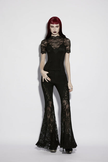 Sheer Faux Two-Piece Gothic Top with Lace for Women