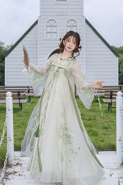 Emerald Jade Grapes High-Waist Embroidered Hanfu Dress Set