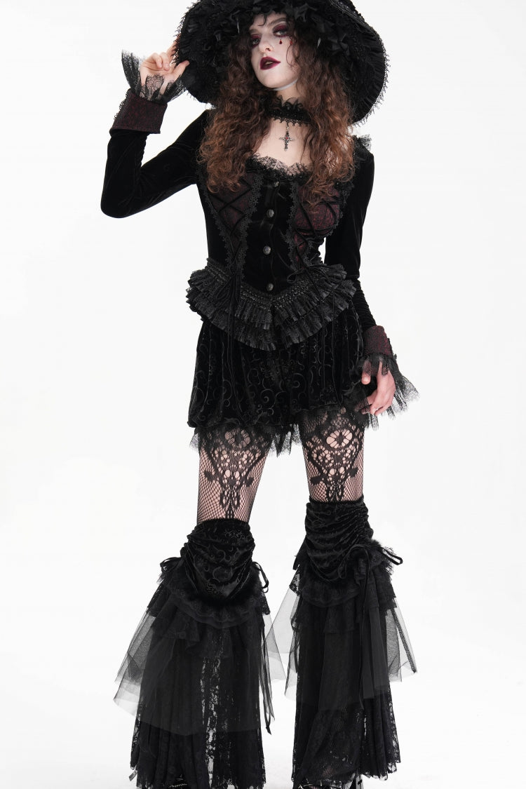 Mesh Gothic Blouse with Lace-Up Ruffles for Women