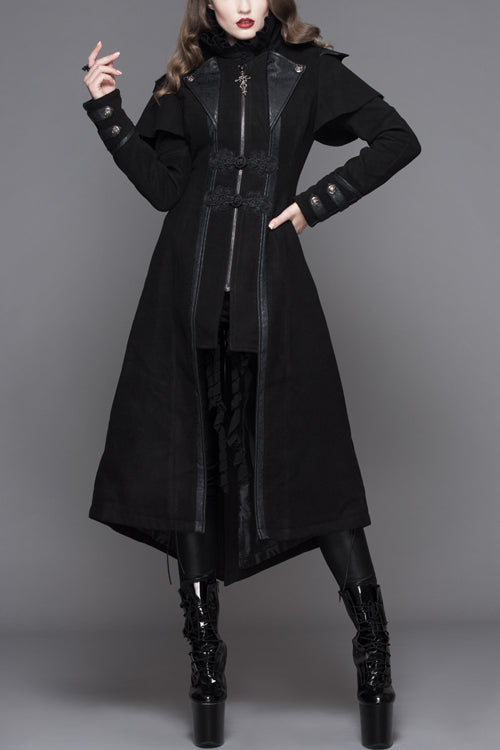 Women's Punk Coats in Woollen Fabric with Game Style Faux Two-Piece Design
