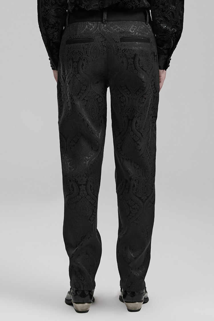 Men's Gothic Pants with Floral Print Decal and Decoration in Black Jacquard
