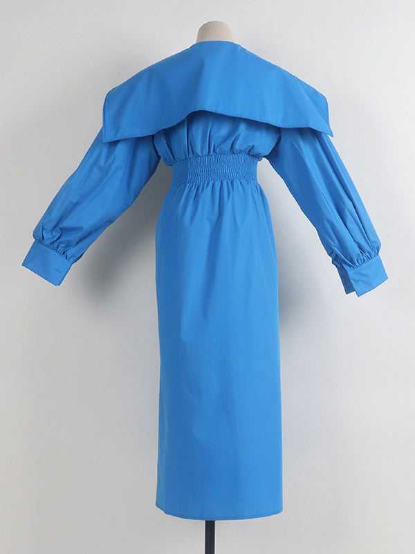 Pleated Black Asymmetric Lapel Waisted Long High Modern Belted