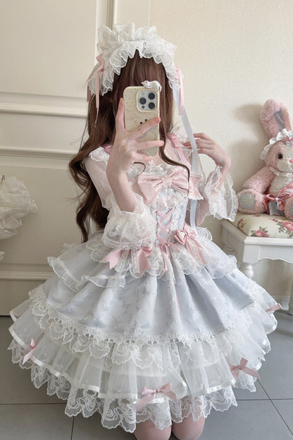Fleishi Island Sleeveless Ruffle Bow Slim Ballet Lolita JSK