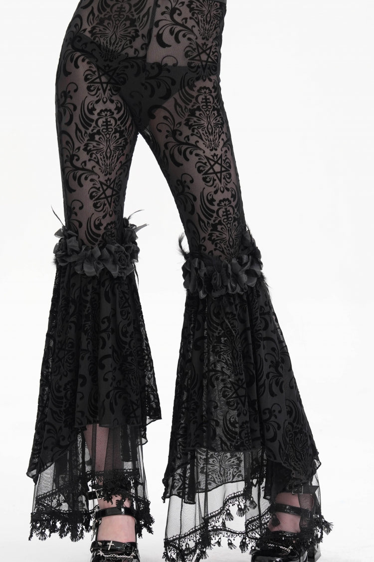 Tasseled Sheer Mesh Lace Embroidered Gothic Pants for Women