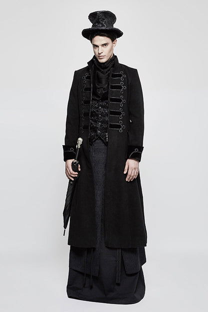 Vintage Gothic Men's Vest with V-Collar Print in Black Jacquard Velvet