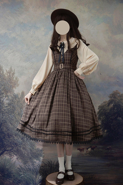 Poem of Greina High Waisted V Collar Lolita JSK Dress - Elegant Print