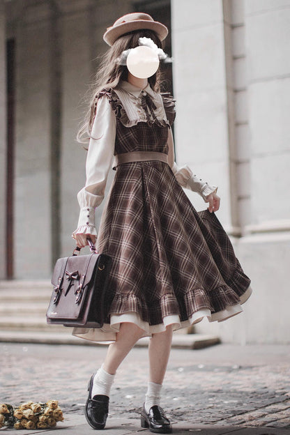 Thames at Dusk Vintage College Lolita Dress with Ruffle - Long Sleeves