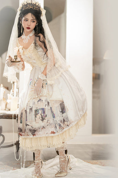 Gorgeous Vintage Hymn Print Sweet Lolita JSK Dress with High Waist, Cream