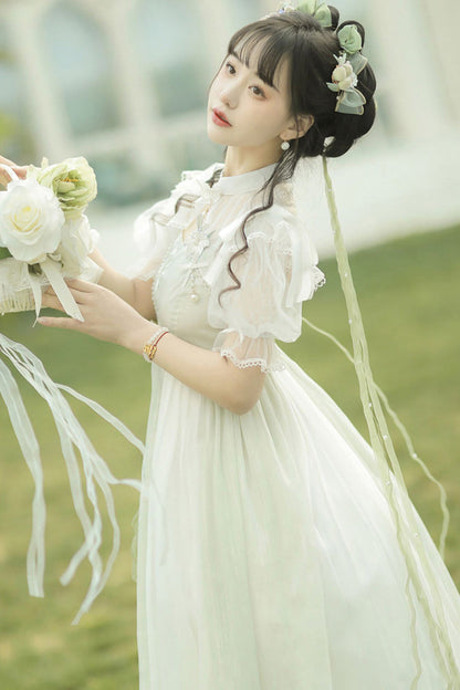 Sleeveless Lily Embroidery Cute Lolita JSK Dress in Mint Green
