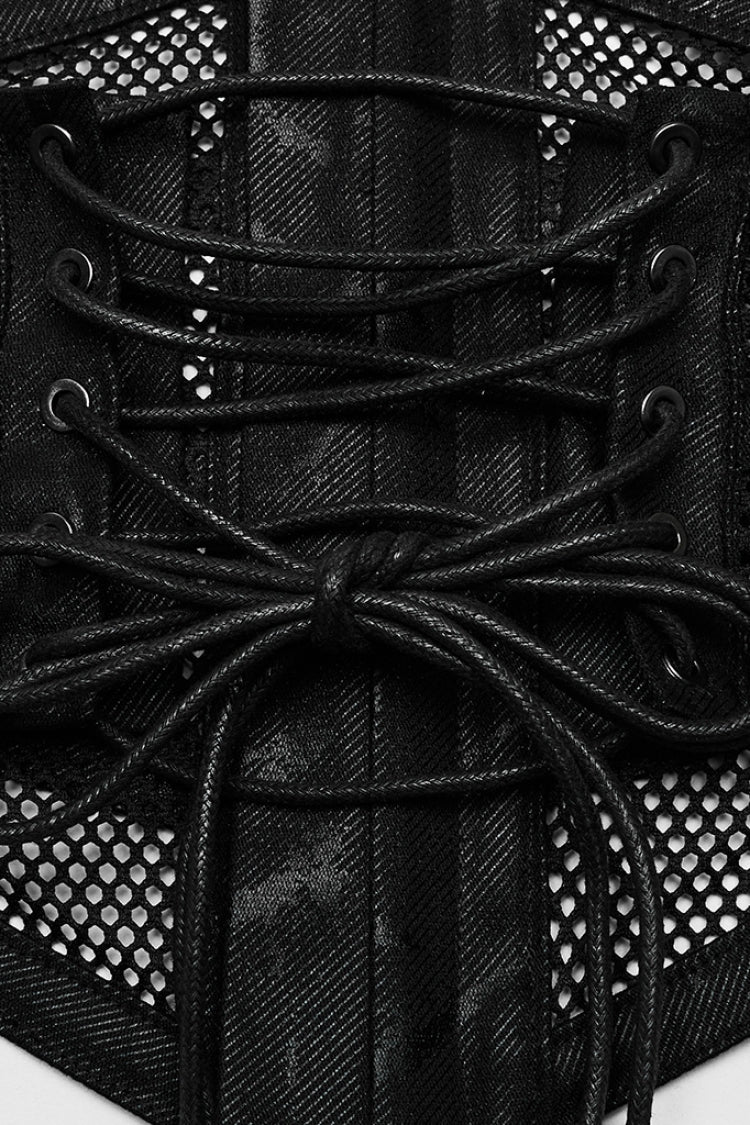 Hollow Stitching Mesh Corset for Women - Gothic Leather