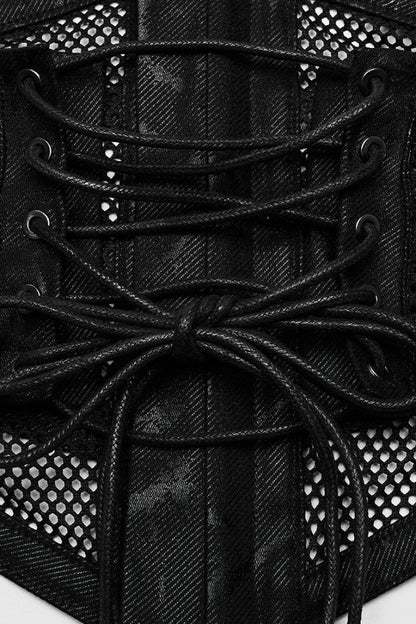 Hollow Stitching Mesh Corset for Women - Gothic Leather