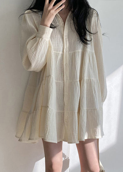 Wrinkled Dresses Beige Spring Shirt Modern Oversized Cotton