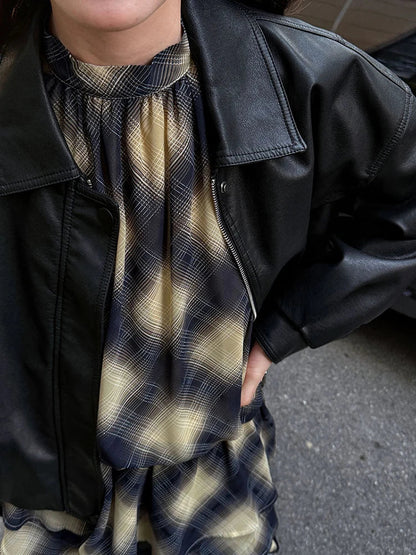 Asymmetric Khaki Plaid Neck Sleeveless Top High-Low Uniaue Halter