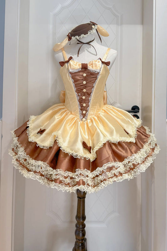 Jasmine Rain Square Collar Polka Dot Lace Bow Lolita Jumper Dress