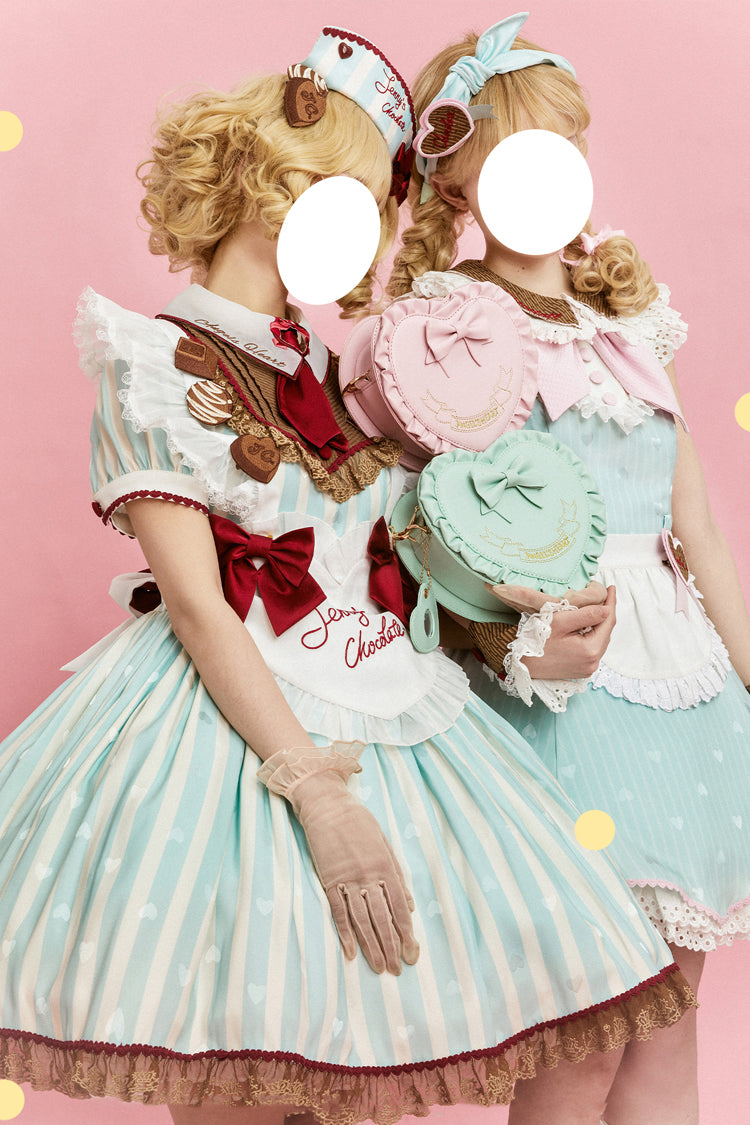 Emerald Jenny's Chocolate Striped Ruffle Bow Short-Sleeve Dress