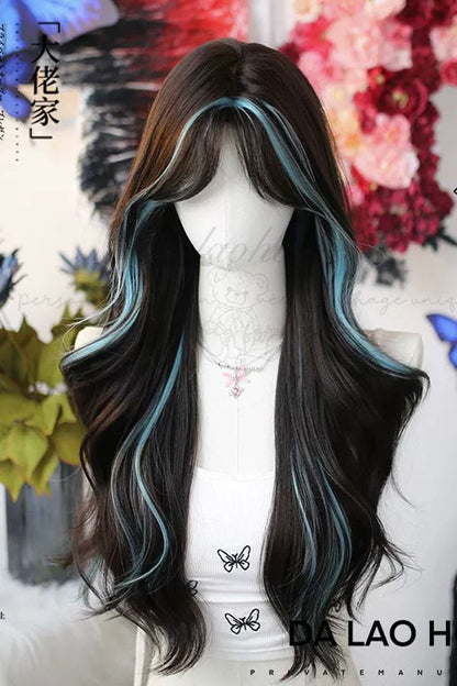 Pick Dye Sweet Long Curly Lolita Wig - Brown Blue