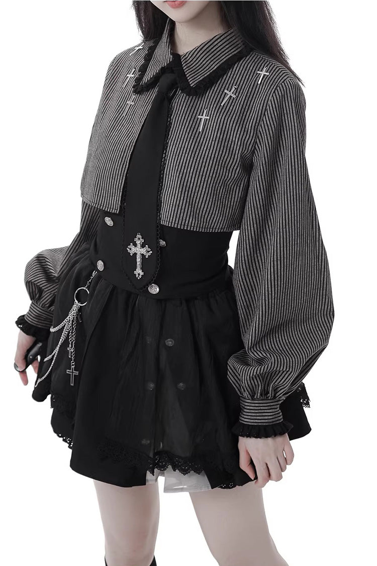 Ebony Printed Ruffled Asymmetric Chain Skirt Set - Hymn of the Cross
