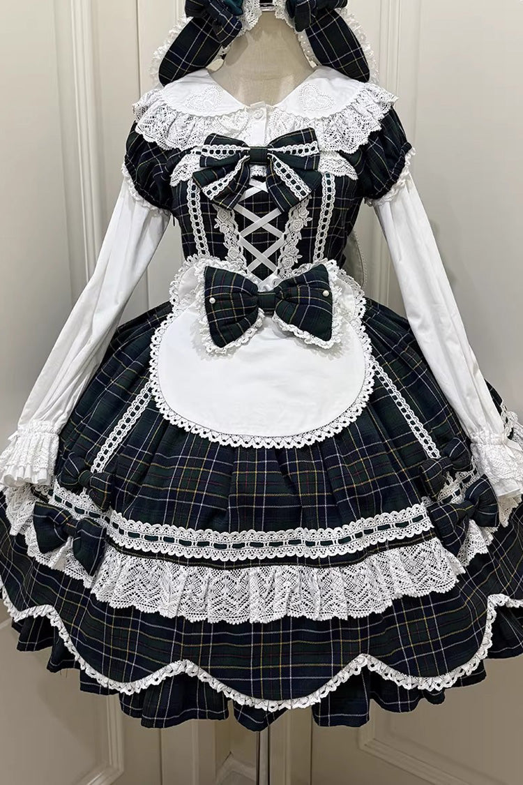Emerald Gingham Petal Bunny Short-Sleeve Ruffled Bow OP Dress
