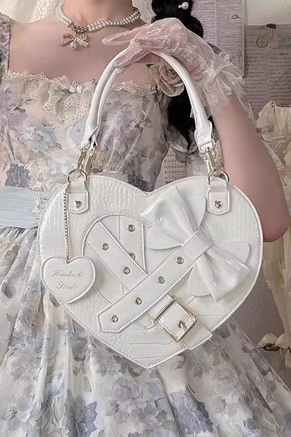 Heart-Shaped Bowknot Buckle Gothic Lolita Handbag for Tea Time in Two Colors - MysticMeadow
