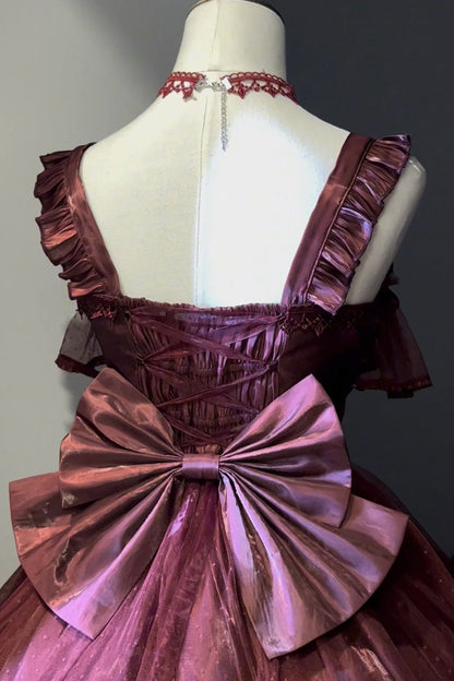 Crimson Square-Neck Sleeveless Princess Lolita JSK with Ruffles and Bow