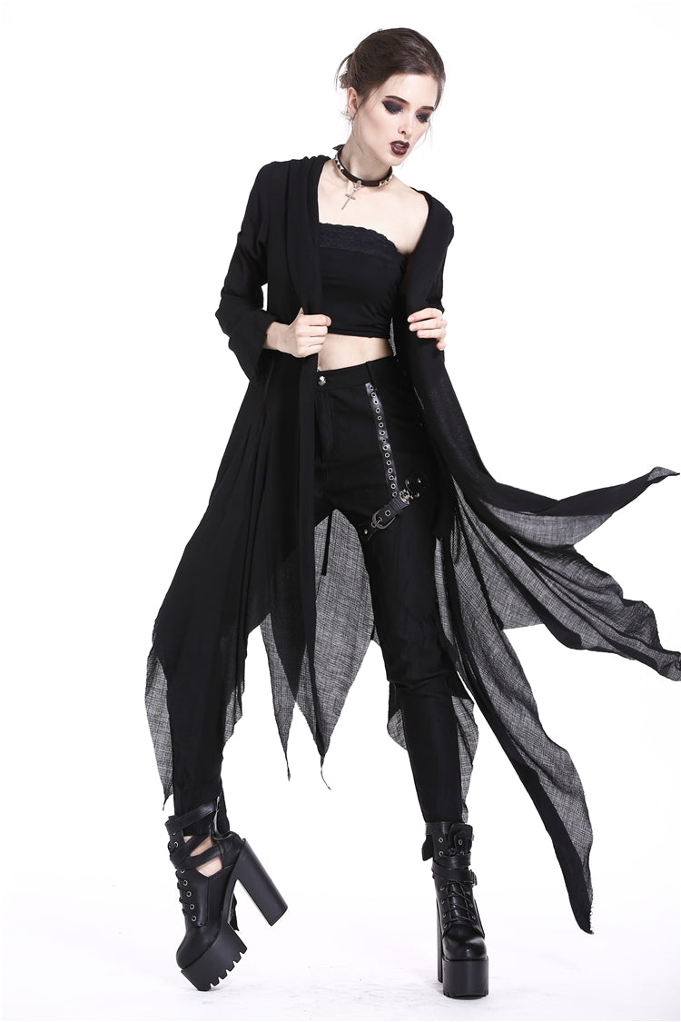 Ebony Long-Sleeve Grunge Vintage Hooded Gothic Coat