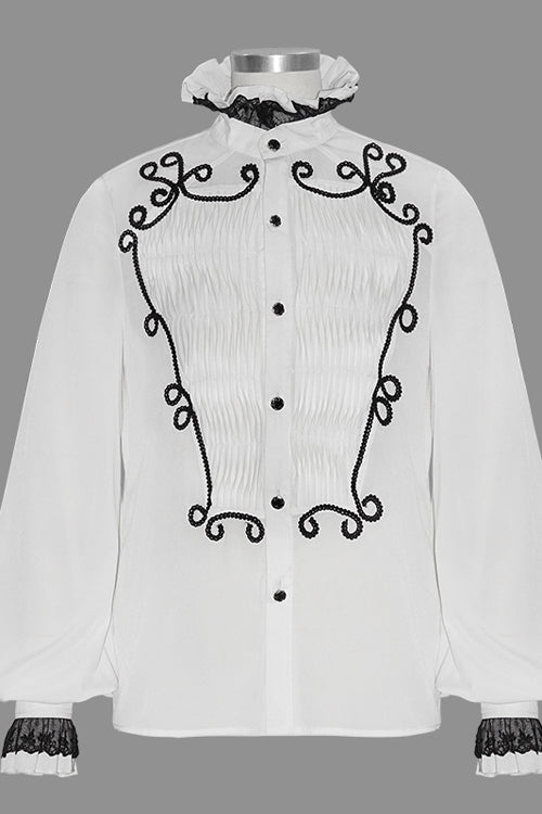 Ivory Chiffon Hand-Embroidered Gothic Blouse for Men