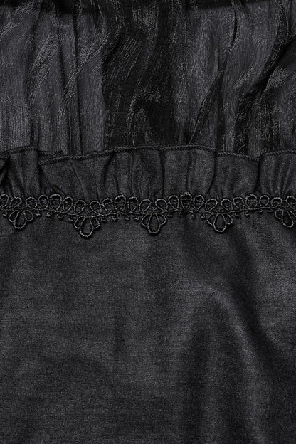 Sheer Mesh Gothic Blouse - Women's Ruffled Long-Sleeve