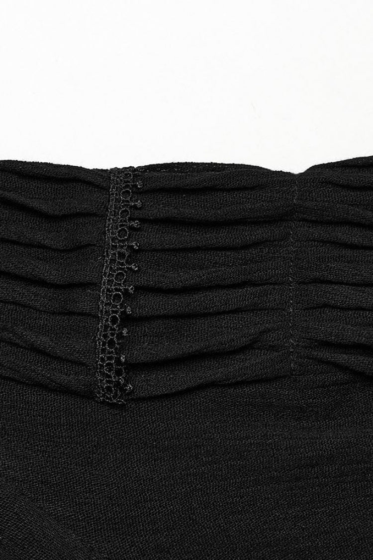 Women's Turn-Down Collar Long Sleeve Lace Ruched Gothic Blouse Two Tones