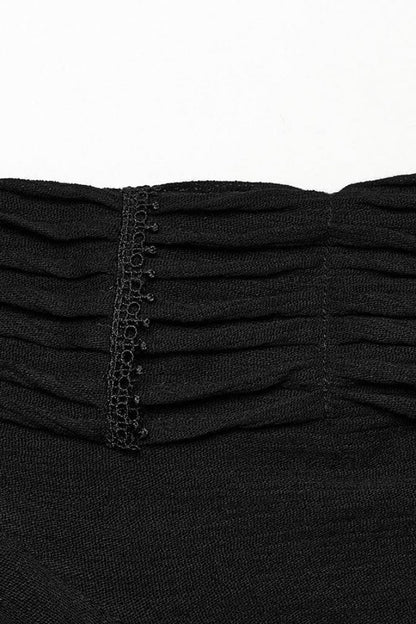 Women's Turn-Down Collar Long Sleeve Lace Ruched Gothic Blouse Two Tones