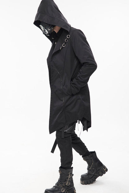 Windproof Hooded Casual Coat with Back Strap Detailing