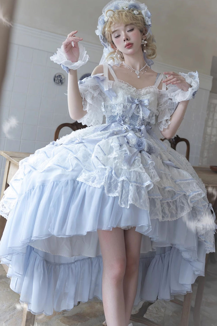 Azure Diane Rose Short Sleeve Multi-Layered Jacquard Ruffle Hanayome Cardigan Bow Lace Sweet Lolita Gown