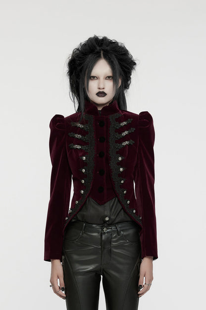 Crimson High-Neck Gothic Swallowtail Coat for Women