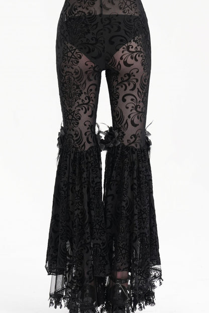 Tasseled Sheer Mesh Lace Embroidered Gothic Pants for Women