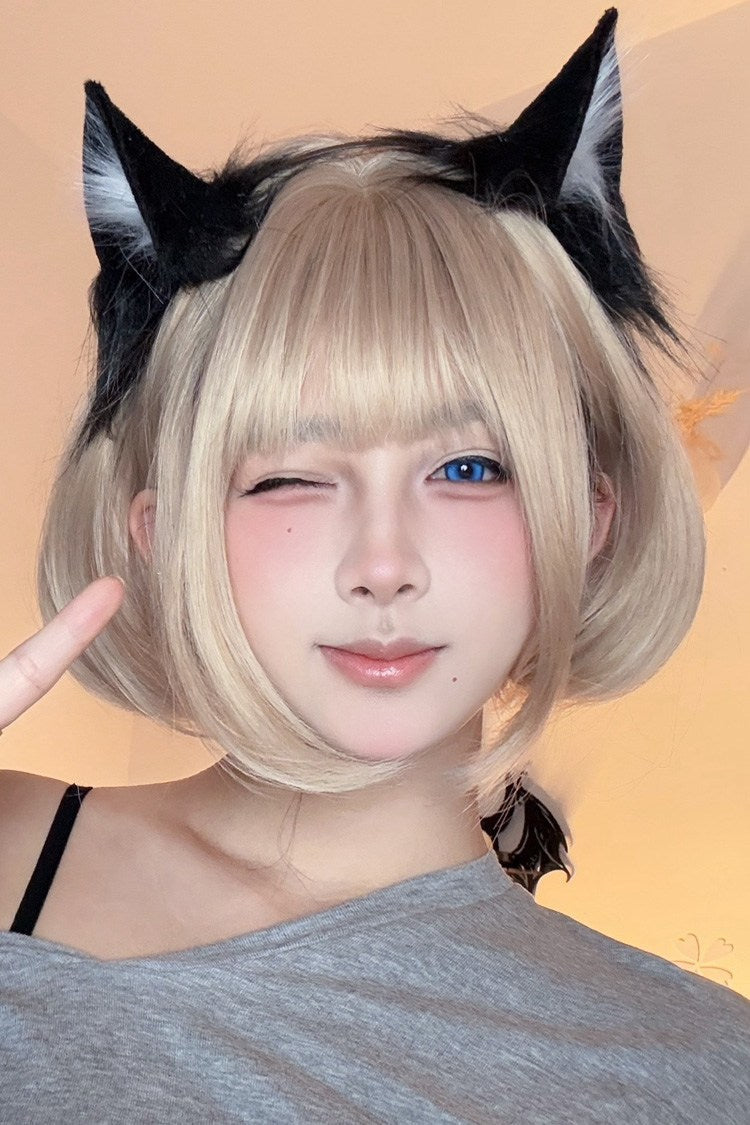 Gold Milk Tea Straight Twin Pigtails Lolita Wig Set