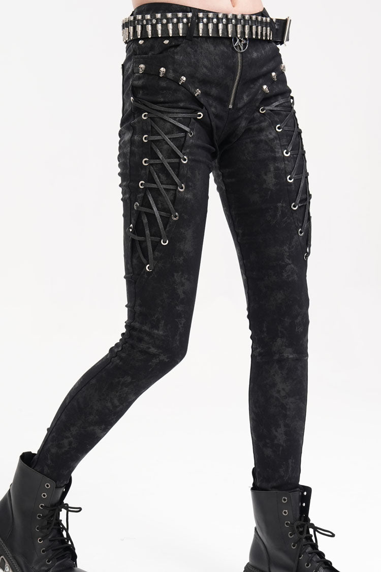 Punk Lace-Up Trousers with Skull Rivets
