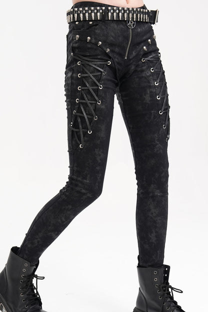 Punk Lace-Up Trousers with Skull Rivets