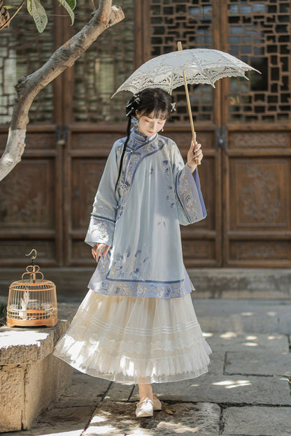 Flower Room Stand Collar Long Sleeve Printed Hanfu Set