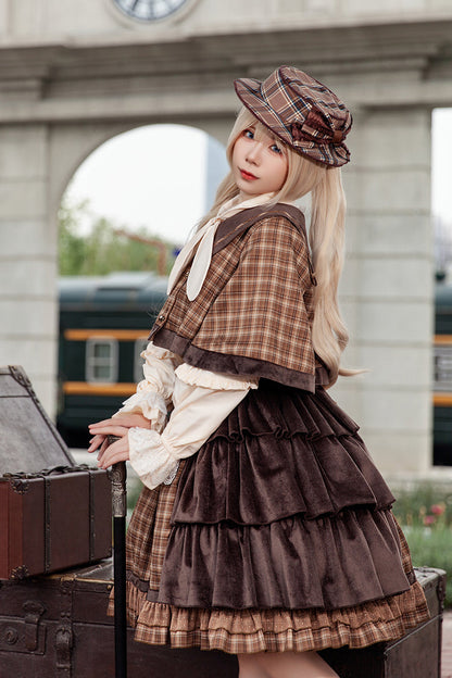 Morning Tune High Waist Asymmetric Ruffle Print Lolita Strap Dress