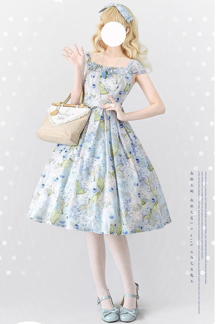 Forest Basket Blueberry Hydrangea Chiffon Elegant Lolita JSK