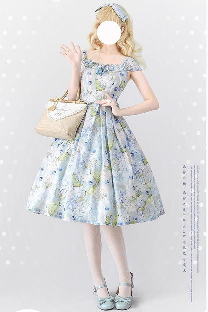 Forest Basket Blueberry Hydrangea Chiffon Elegant Lolita JSK