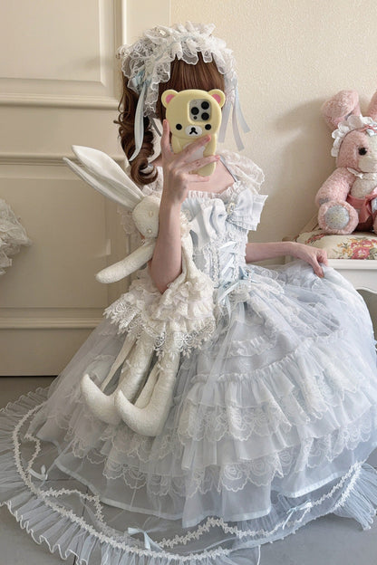 Azure Eternal Vow Sleeveless Ruffled Hanayome Bow Lace-Up Sweet Lolita Jumper Dress
