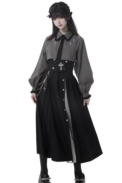 Ebony Printed Ruffled Asymmetric Chain Skirt Set - Hymn of the Cross